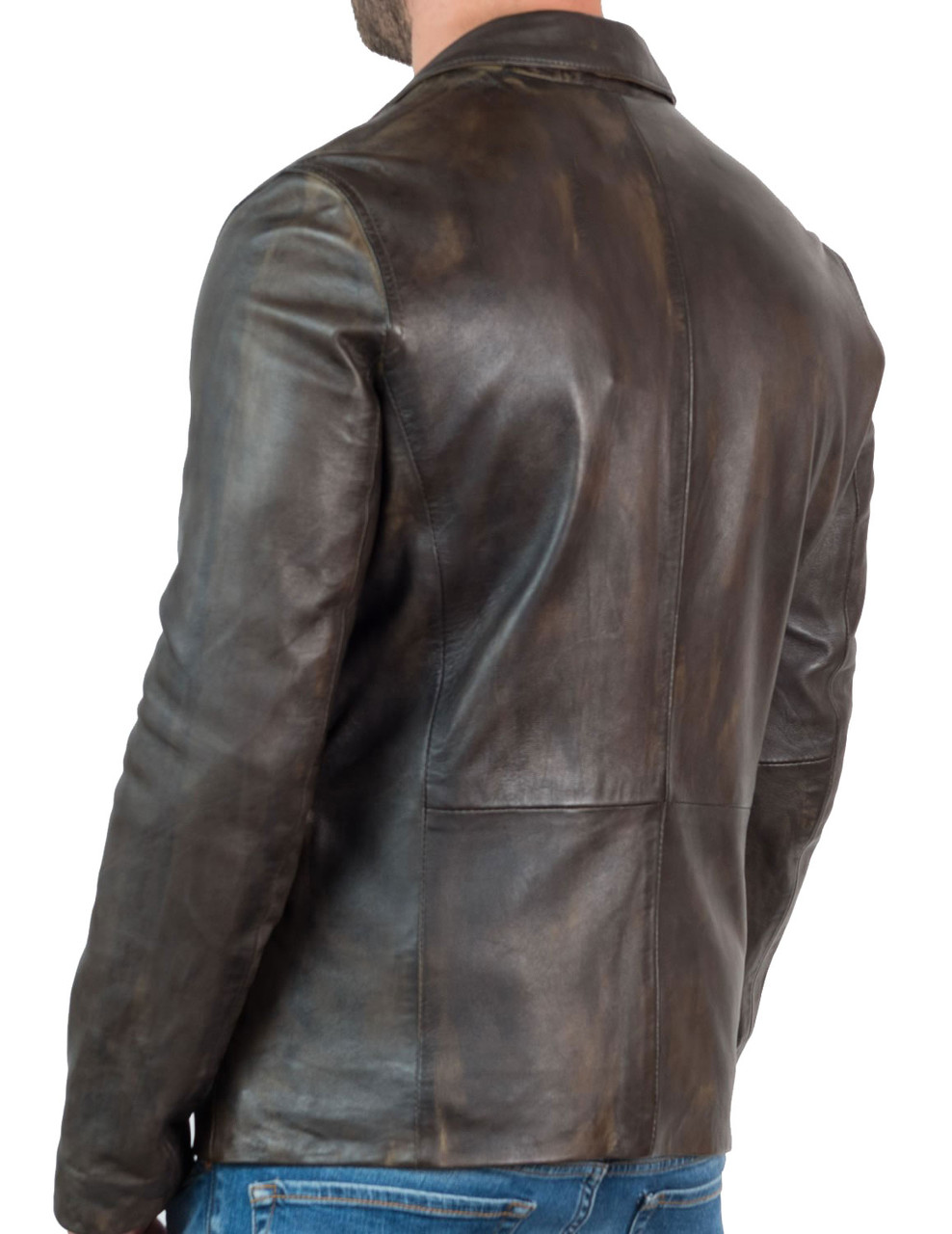 Men's Blazer Style Distressed Genuine Leather Jacket FS43 | Feather Skin