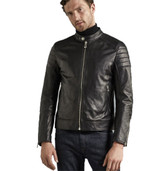 Cafe Racer Black Genuine Leather Jacket | Feather Skin