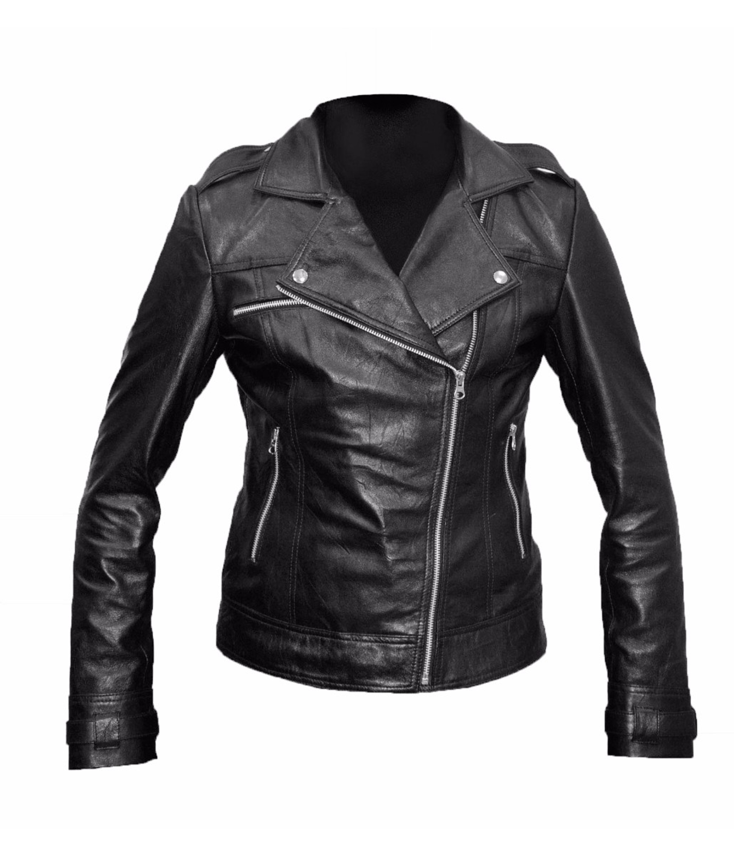 Women Perfect Black Leather Biker Style Jacket | Feather Skin