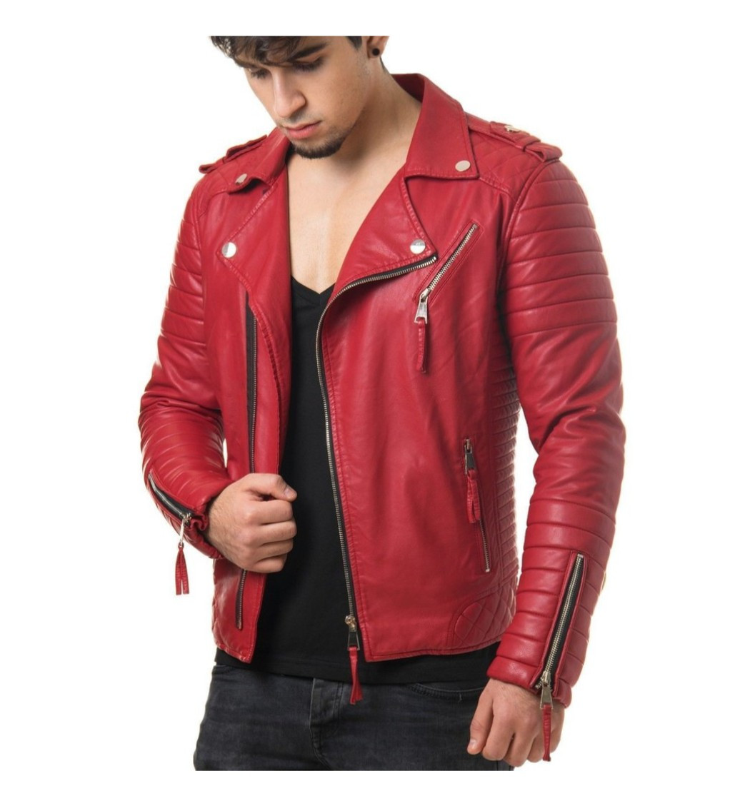 Men's Biker Style Motorbike Genuine Leather Jacket BK002 Feather Skin