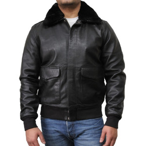 CLEARANCE: Men's Leather Jacket Artificial Fur Bomber FS4 1 CLEARANCE: Men's Leather Jacket Artificial Fur Bomber FS4 1