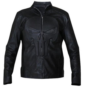 Punisher Embossed Men's Skull Emblem Black Biker Synthetic Jacket 1