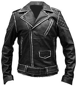 Brando Style Distressed Motorbike Genuine Leather Jacket Black