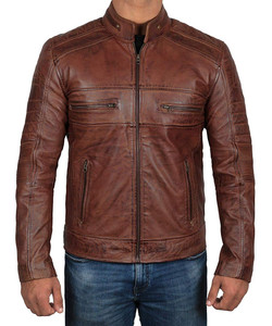 Cafe Racer Leather Jacket- Brown | Feather Skin