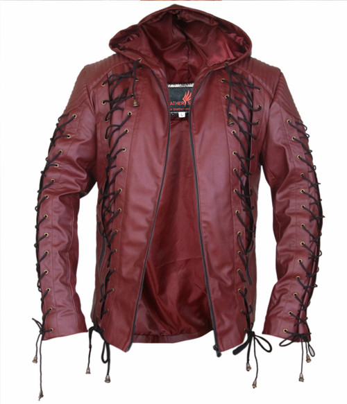 Arrow Arsenal Roy Harper Colton Haynes Hooded Genuine Leather Jacket ...