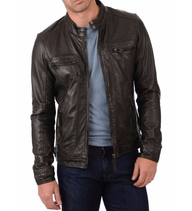Men's Biker Style Motorbike Genuine Leather Jacket BK001 | Feather Skin