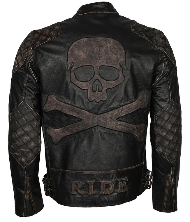 Motorbiker Ride Mens New Fashion Skull Rider Distressed Leather Jacket