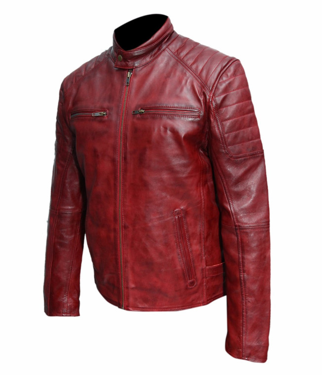 Maroon Sheep Wax Biker Leather Jacket | Feather Skin