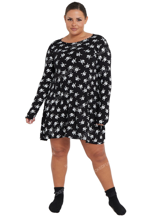 Adult Skull Printed Swing Dress Costume1