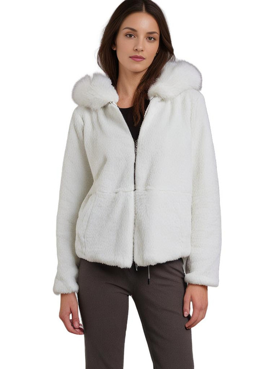 Plain Faux Fur Hoodie with Pocket