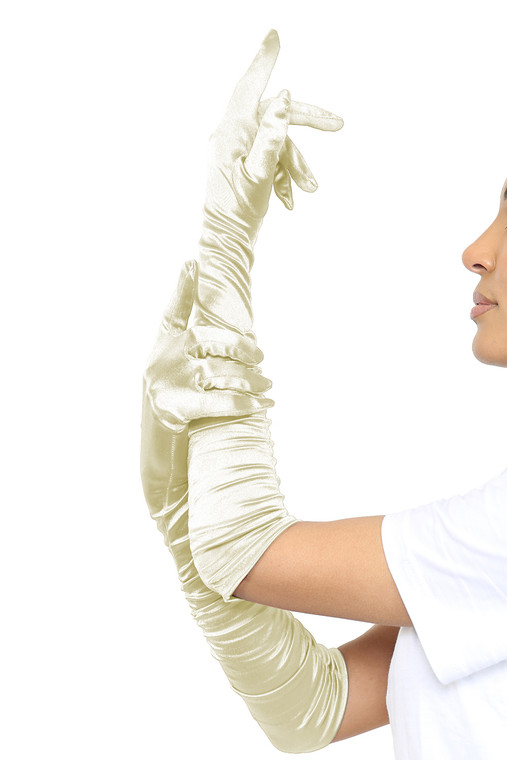 Ivory Satin Ruched Top Long Gloves