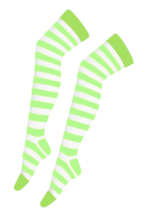 Light Green White OTK Stripe Socks (12 Pairs)