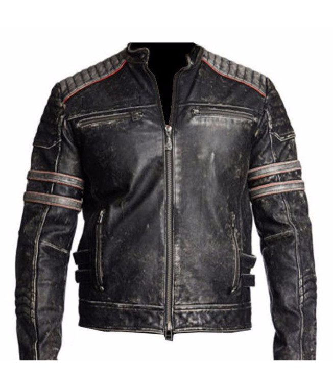 Men's Biker Vintage Motorcycle Distressed Black Retro Leather Jacket 1