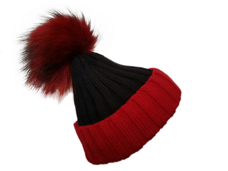 Black and Red Bobble Hat with Carmine 