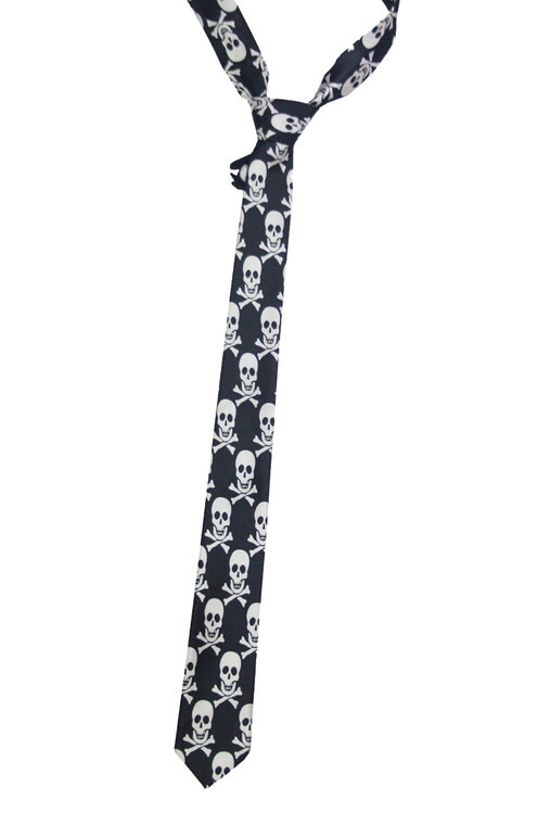 White Skull Black Neck Tie