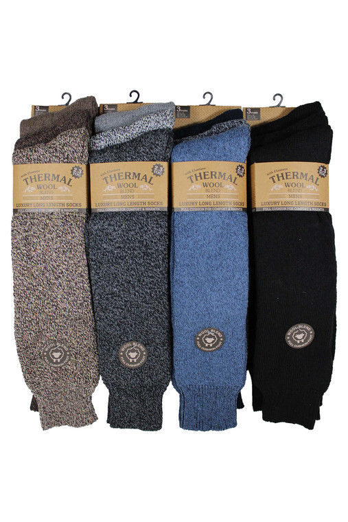 Men's 12 Pairs Thermal Wool Blend Full Cushion Long Socks 2.3 Tog