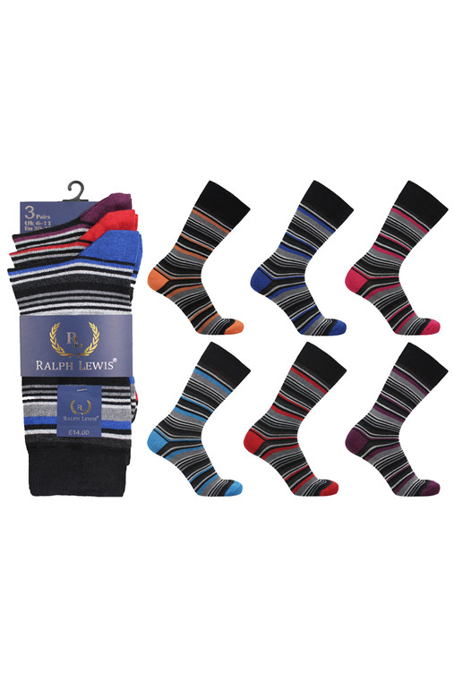 Men's 12 Pairs Cotton Mix Assorted Stripe Pattern Socks