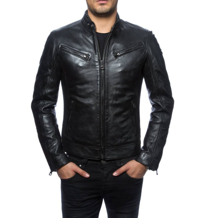 Men's Biker Style Motorbike Genuine Leather Jacket BK026