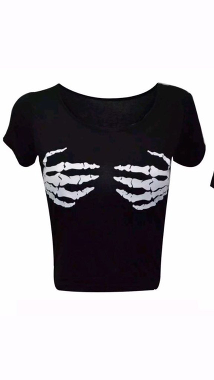 Skeleton Hands Printed Crop Top
