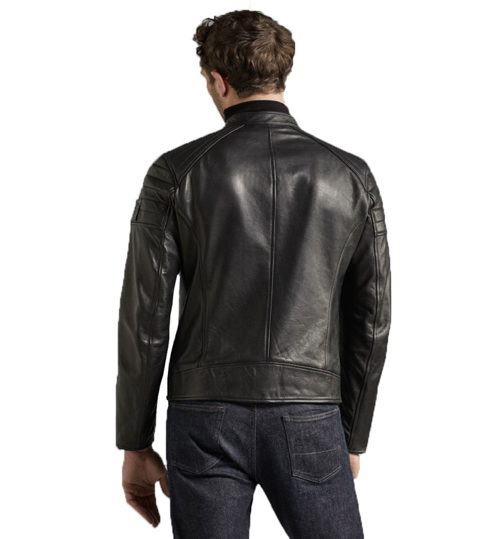 Cafe Racer Black Genuine Leather Jacket | Feather Skin