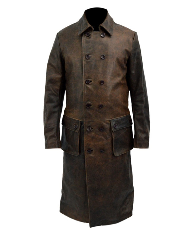 Declan Harp Frontier Genuine Distressed Leather Long Trench Coat