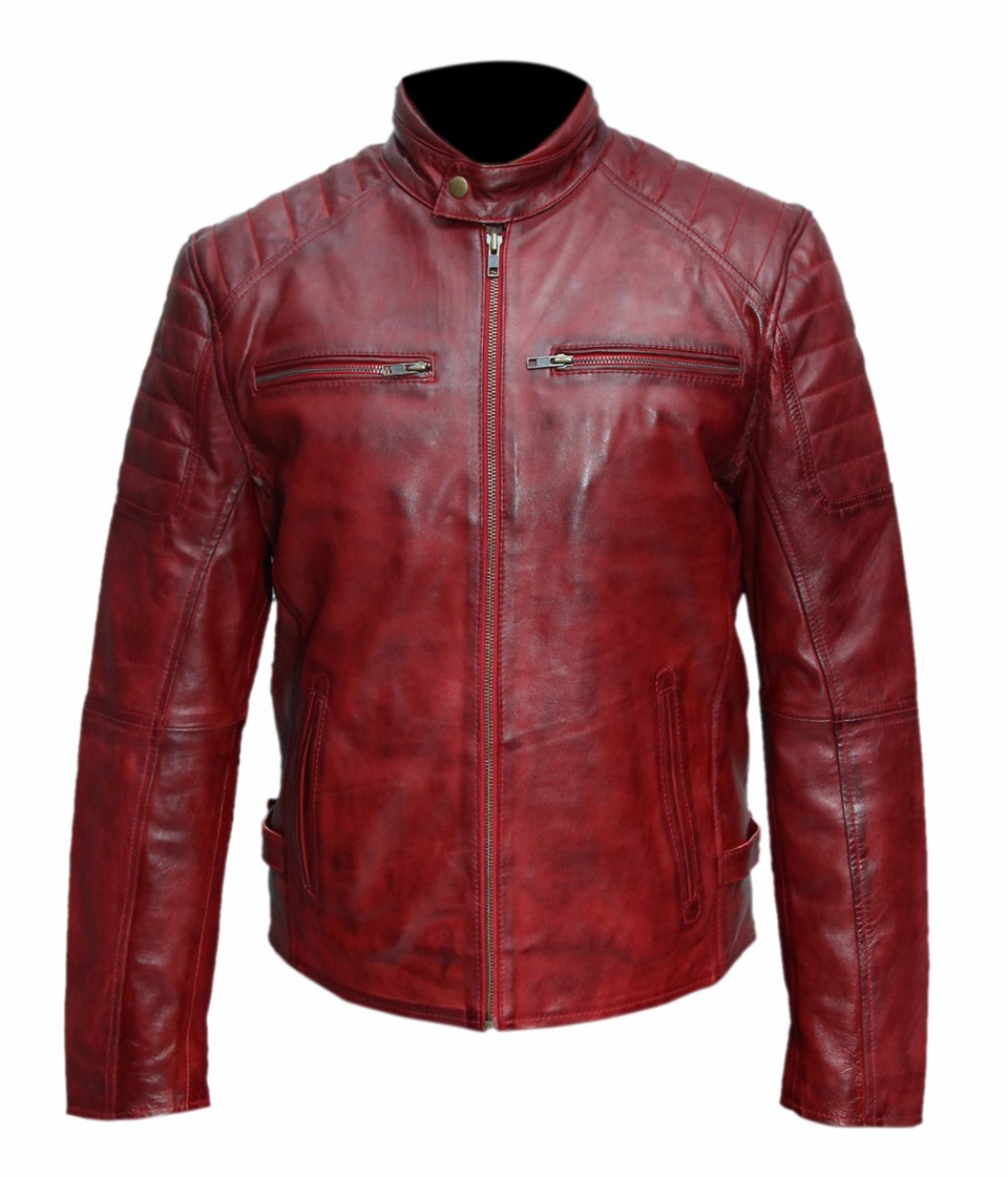 Maroon Sheep Wax Biker Leather Jacket | Feather Skin