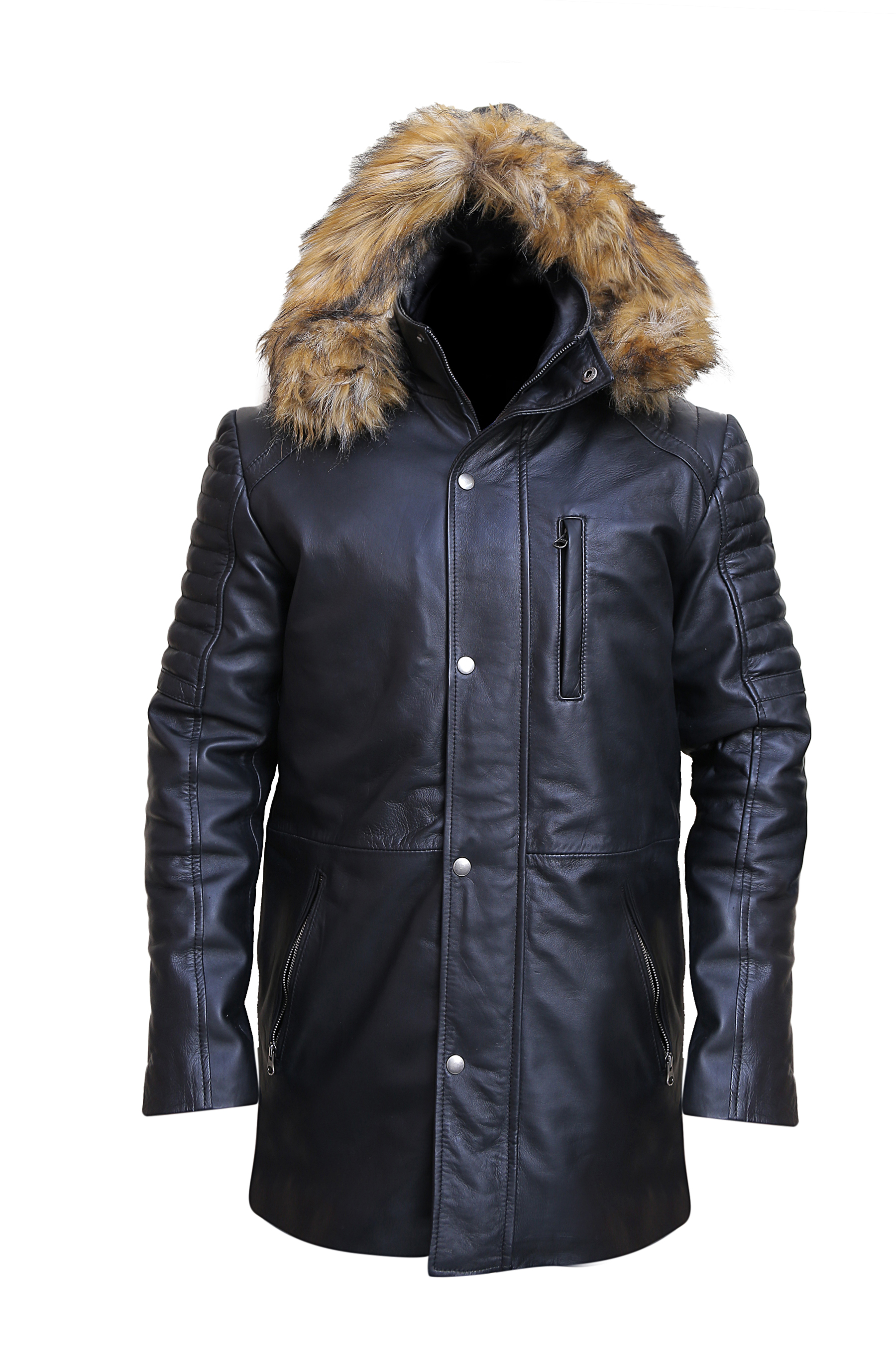 Black Leather Leather Parka Jacket Unisex Leather Down Parka