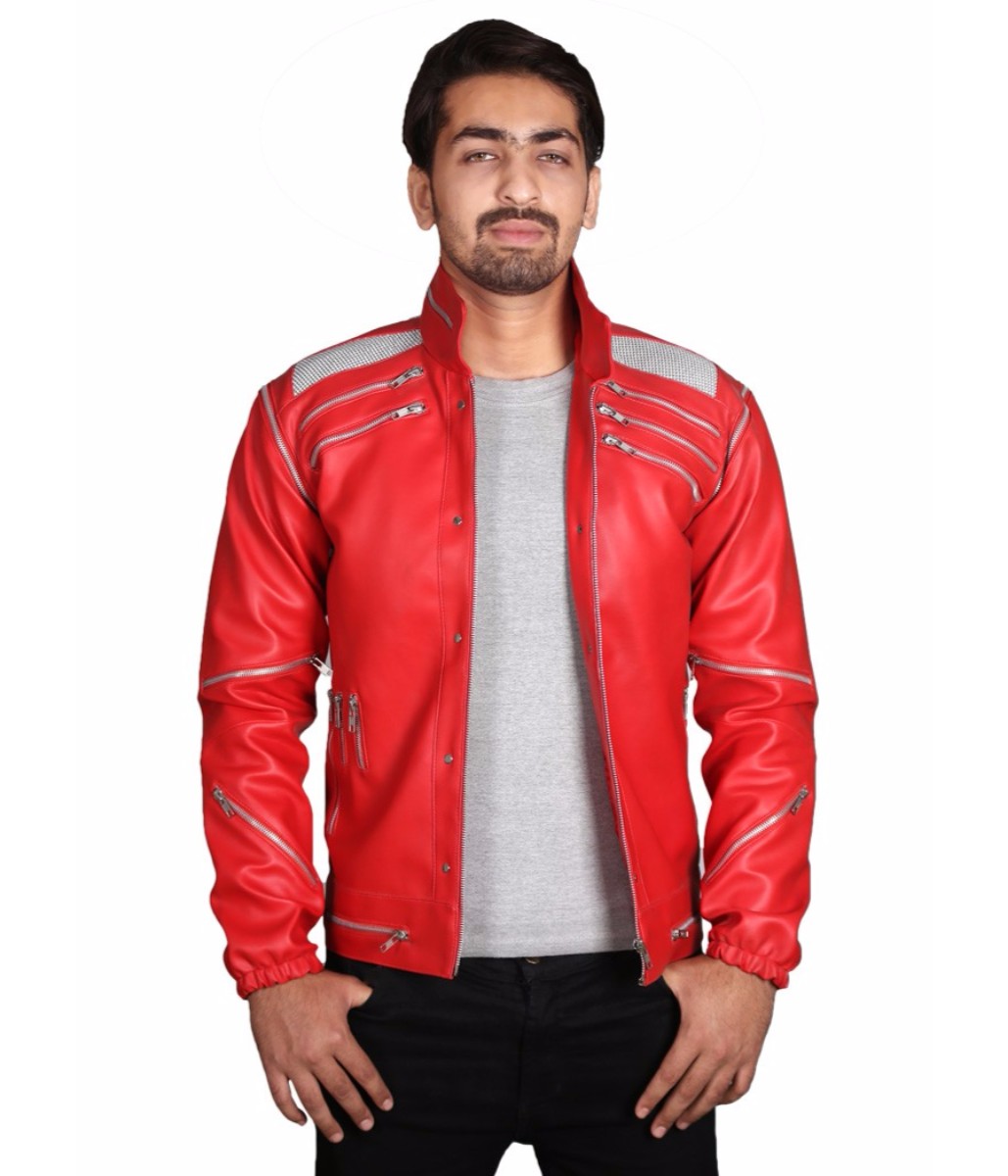 Michael Jackson Beat It Leather Jacket Red | Feather Skin