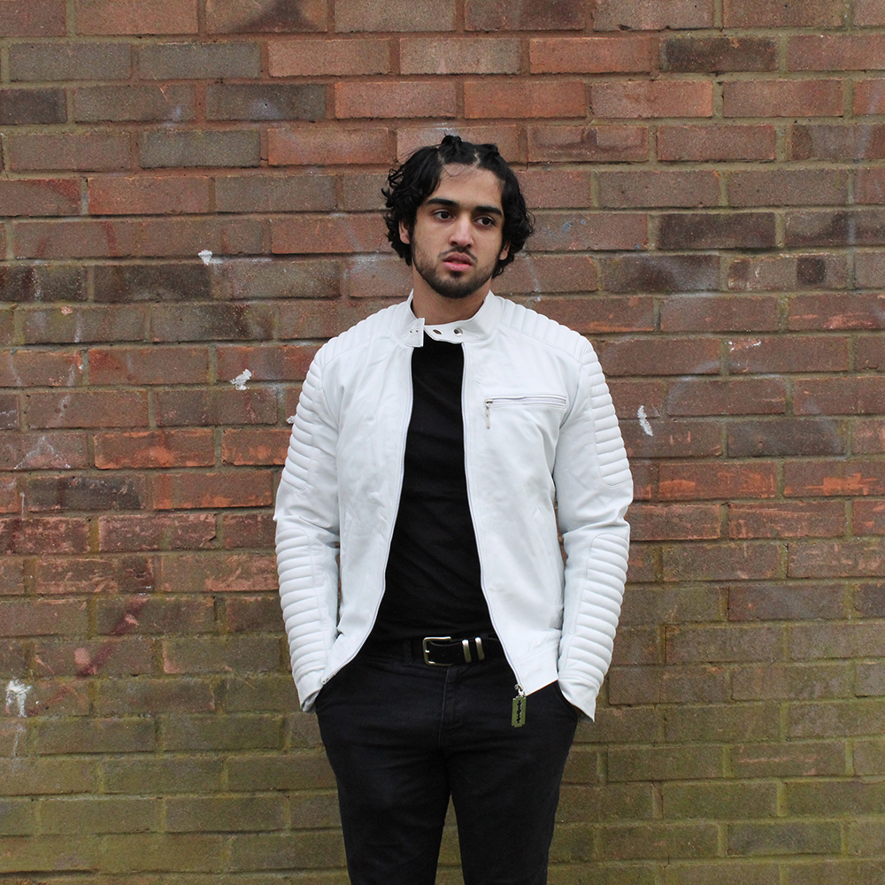 White leather jacket sales mens outfit