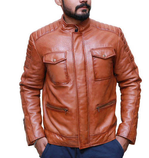 Boss Level Leather jacket brown Roy Pulver by Frank Grillo | Feather Skin