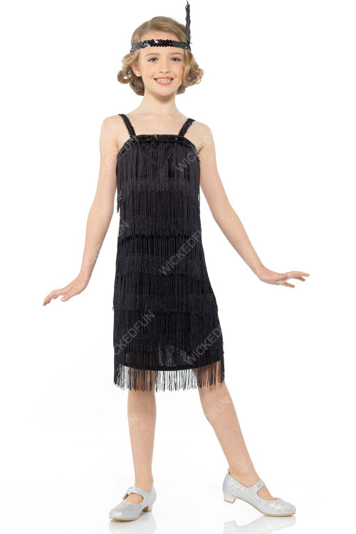Girls Black Flapper Costume | Feather Skin