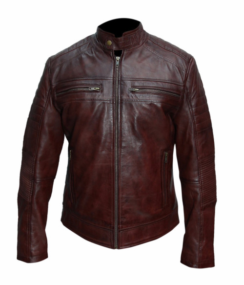 Brown Wax Genuine Leather Biker-style Jacket | Feather Skin
