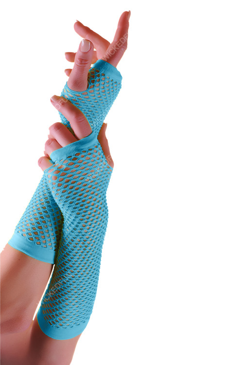 Turquoise Fishnet Turquoise Long Fishnet Gloves | Feather Skin