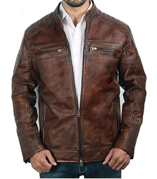 Cafe Racer Vintage Distressed Genuine Leather Jacket Brown | Feather Skin