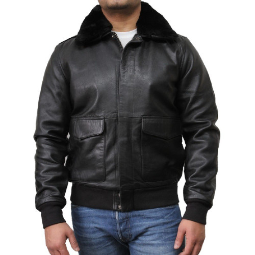 Men's Leather Jacket Artificial Fur Bomber FS4 from Feather Skin