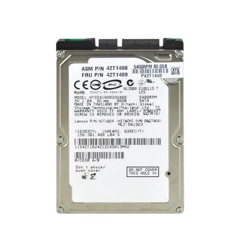 42T1409 - Lenovo 80GB 5400RPM SATA 1.5Gb/s 8MB Cache 2.5-Inch Hard Drive