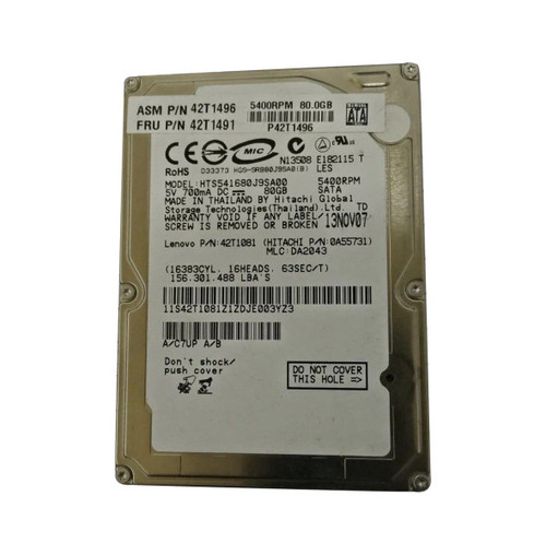 42T1081 - Lenovo 80GB 5400RPM SATA 1.5Gb/s 8MB Cache 2.5-Inch Hard Drive for ThinkPad