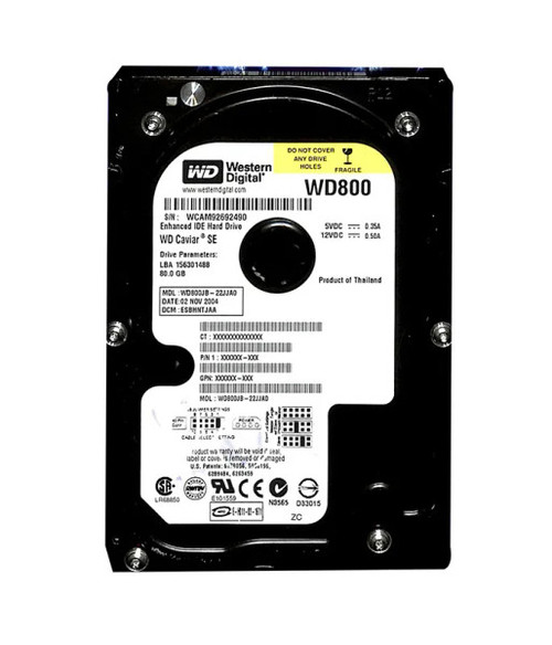 WD800JB-22JJA0 - Western Digital Caviar 80GB 7200RPM EIDE 8MB Cache 512 3.5-Inch Hard Drive