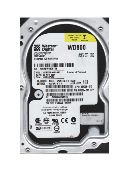 WD800LB-60DNA1 - Western Digital Caviar Blue 80GB 7200RPM EIDE 2MB Cache CE 3.5-Inch Hard Drive