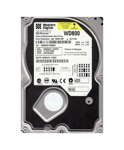 WD800AW-00DDK1 - Western Digital Performer 80GB 5400RPM IDE 2MB Cache CE 3.5-Inch Hard Drive