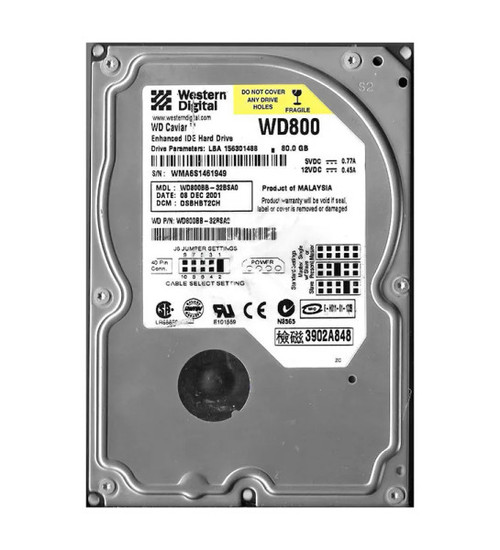 WD800BB-32BSA0 - Western Digital Caviar 80GB 7200RPM EIDE 2MB Cache 3.5-Inch Hard Drive