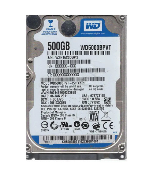 WD5000BPVT-22HXZT1 - Western Digital Scorpio Blue 500GB 5400RPM SATA 3Gb/s 8MB Cache 2.5-Inch Hard Drive