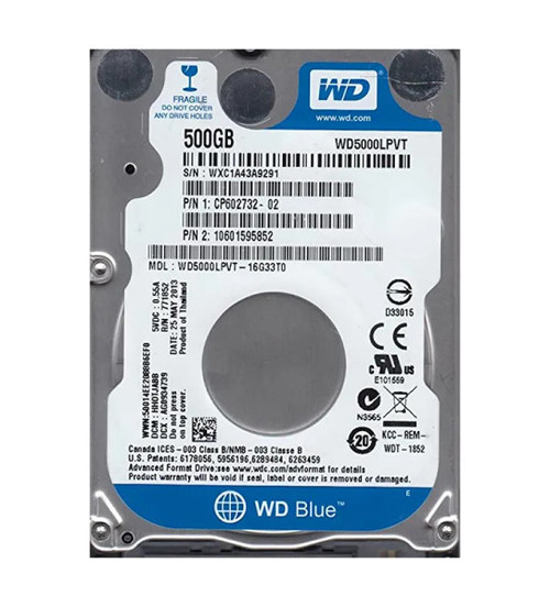 WD5000LPVT-16G33T0 - Western Digital Scorpio Blue 500GB 5400RPM SATA 3Gb/s 8MB Cache 2.5-Inch Hard Drive