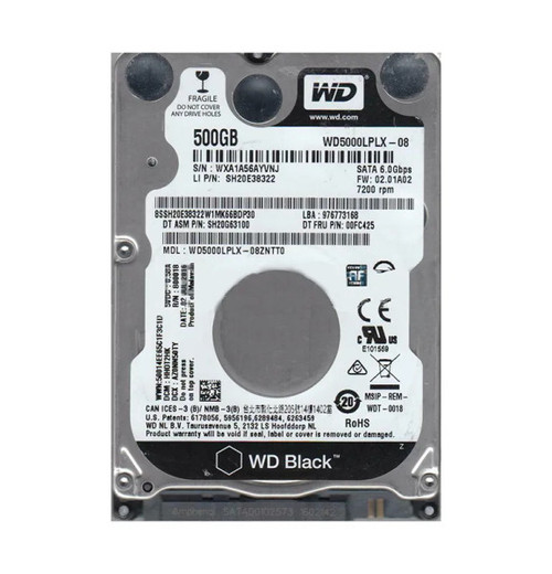 WD5000LPLX-08ZNTT0 - Western Digital Black 500GB 7200RPM SATA 6Gb/s 32MB Cache 2.5-Inch Hard Drive