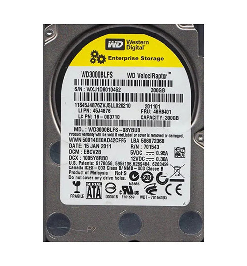 WD3000BLFS-08YBU0 - Western Digital VelociRaptor 300GB 10000RPM SATA 3Gb/s 16MB Cache RoHS 2.5-Inch Hard Drive
