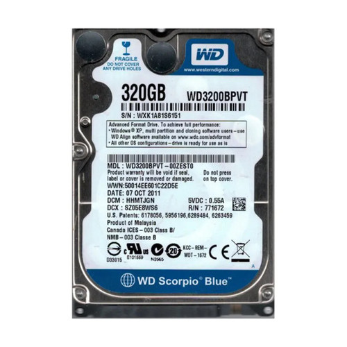 WD3200BPVT-00ZEST0 - Western Digital Scorpio Blue 320GB 5400RPM SATA 3Gb/s 8MB Cache RoHS 2.5-Inch Hard Drive