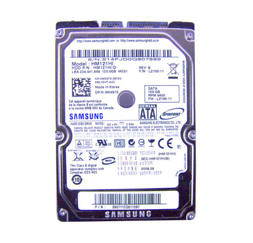 WX675 - Dell 120GB SATA 2.5-Inch Hard Drive 5400RPM 1.5Gb/s 8MB Cache Internal HDD