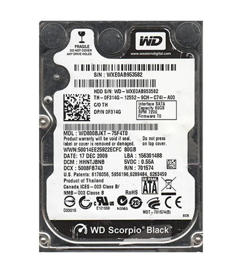 WD800BJKT - Western Digital Scorpio Black 80GB 7200RPM SATA 3Gb/s 16MB Cache RoHS 2.5-Inch Hard Drive