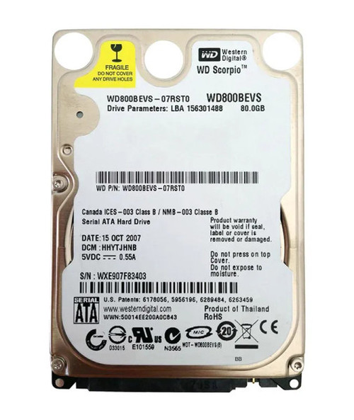 WD800BEVS-07RST0 - Western Digital Scorpio Blue 80GB 5400RPM SATA 1.5Gb/s 8MB Cache 2.5-Inch Hard Drive