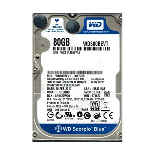 WD800BEVT-00A23T0 - WESTERN DIGITAL 80GB 2.5-Inch SATA Hard Drive 5400RPM 8MB Cache 3Gb/s RoHS Compliant Internal HDD